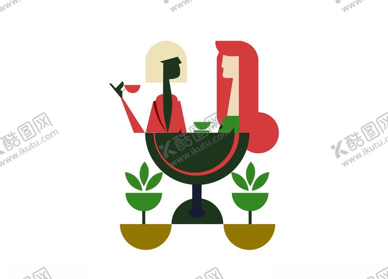 编号：36479406251839225859【酷图网】源文件下载-插画风格在喝下午茶的人物