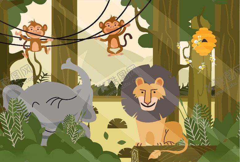 编号：14142209270244328238【酷图网】源文件下载-创意树林里的动物