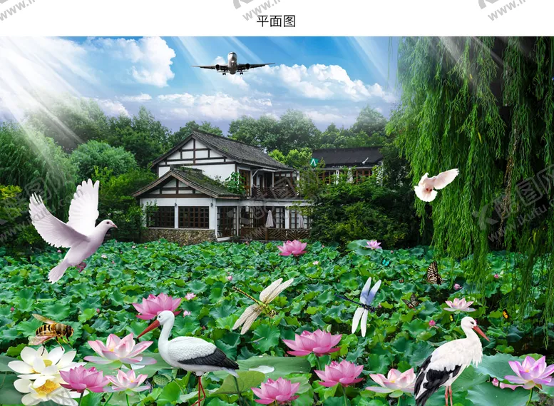 编号：40351809302343531687【酷图网】源文件下载-自然风景别墅荷花图片