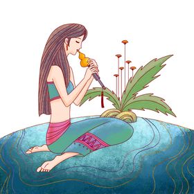 少女海的女儿长发少数名族海边