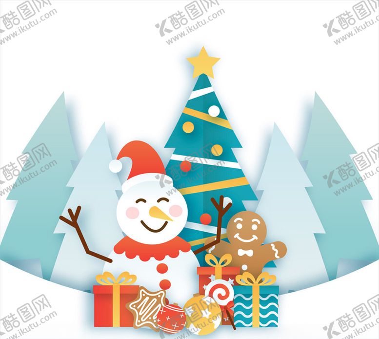 编号：26210706262029587271【酷图网】源文件下载-雪地圣诞树旁雪人