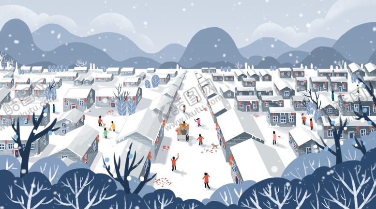 编号：44008709192303511123【酷图网】源文件下载-冬季玩耍大雪插画卡通背景素材