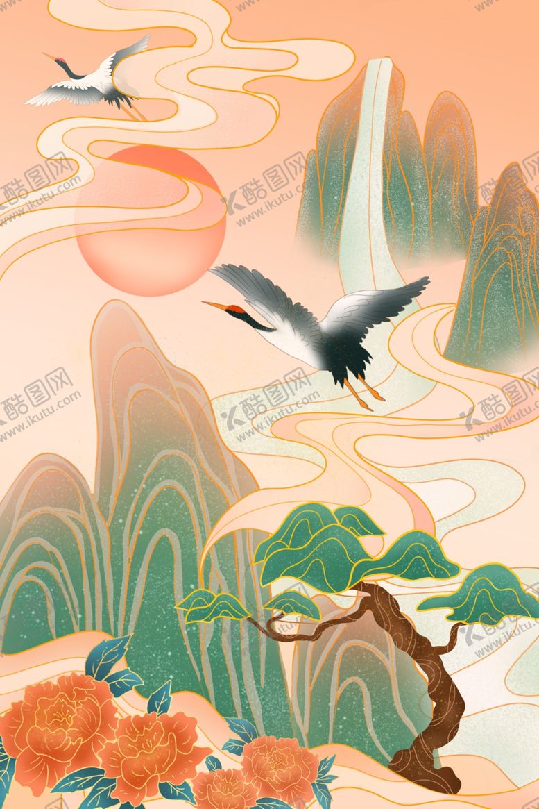 编号：91378902031954334173【酷图网】源文件下载-国潮山水插画