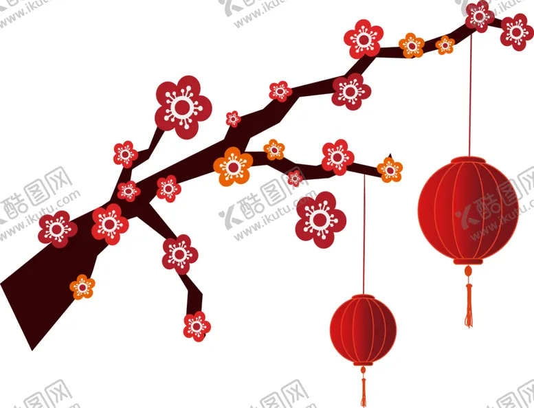 编号：98647304211904178299【酷图网】源文件下载-中国风灯笼梅花元素PNG