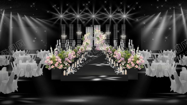编号：15032411251650129277【酷图网】源文件下载-浪漫黑白色系婚礼现场布置