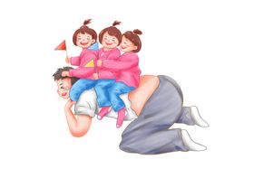父亲节卡通亲子插画png素材