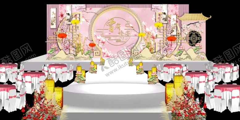 编号：70729606271637364925【酷图网】源文件下载-中式粉色婚礼场景