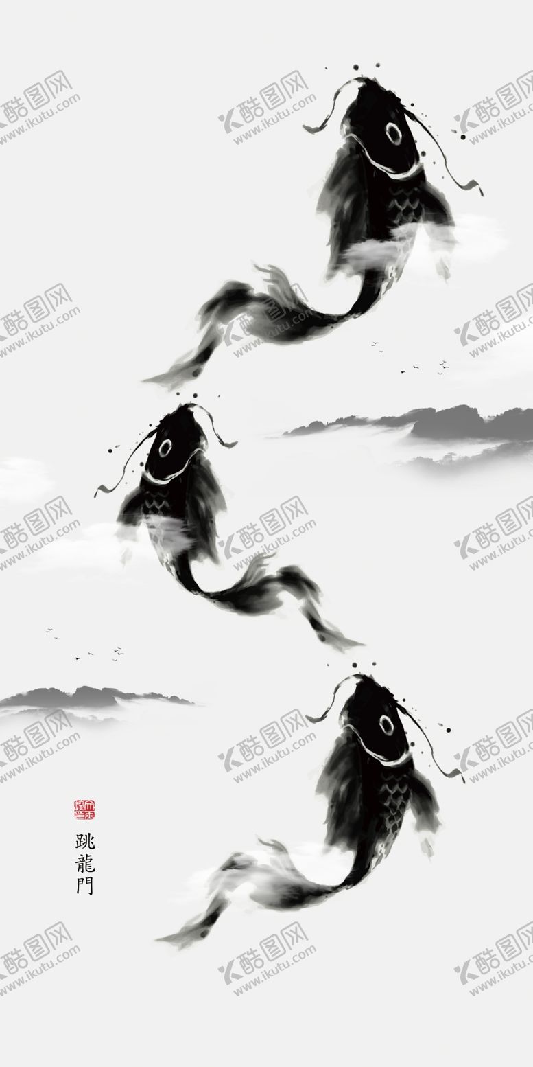 编号：42552306270625131983【酷图网】源文件下载-水墨画九鱼玄关图