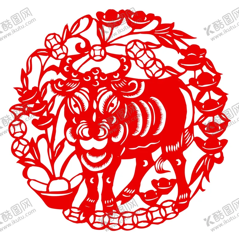 编号：79654104061845284078【酷图网】源文件下载-生肖牛剪纸
