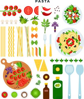 多彩意大利面食食材与厨具