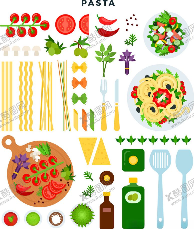 编号：45242211150133044813【酷图网】源文件下载-多彩意大利面食食材与厨具