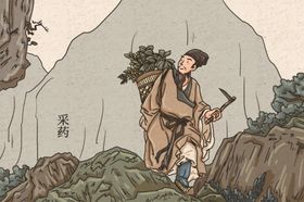 采药古风国风人物插画背景素材