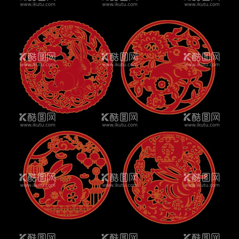 编号：86795409240329191086【酷图网】源文件下载-春节兔年插画元素图案 