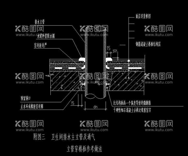 编号：24928512020909162607【酷图网】源文件下载-卫生间排水立管及通气做法