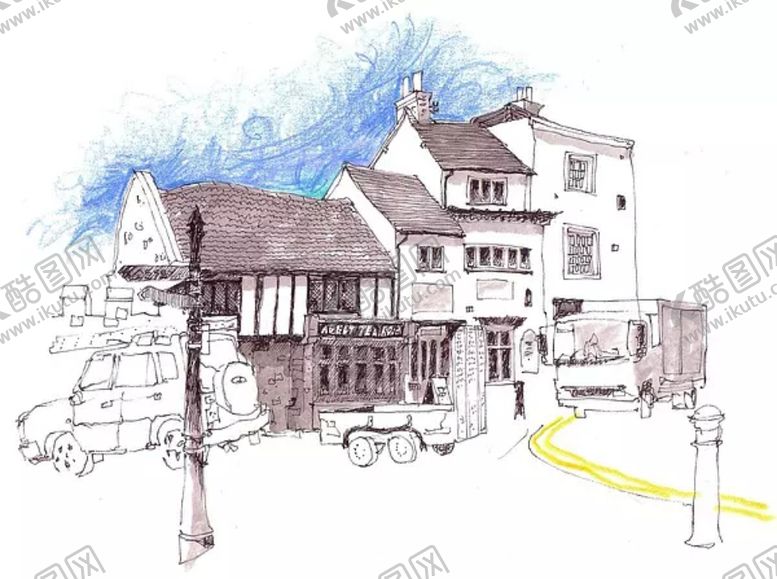 编号：23475406142150474247【酷图网】源文件下载-水彩建筑插画