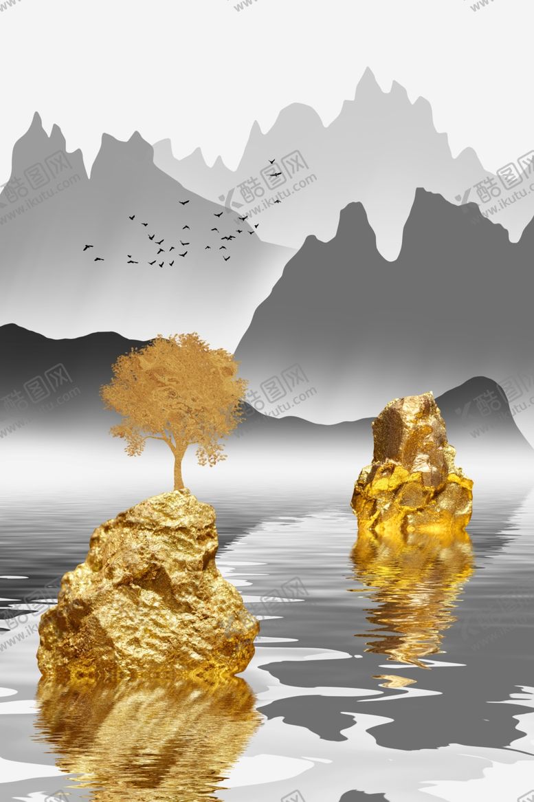 编号：70100810101003141534【酷图网】源文件下载-轻奢水墨山水玄关画