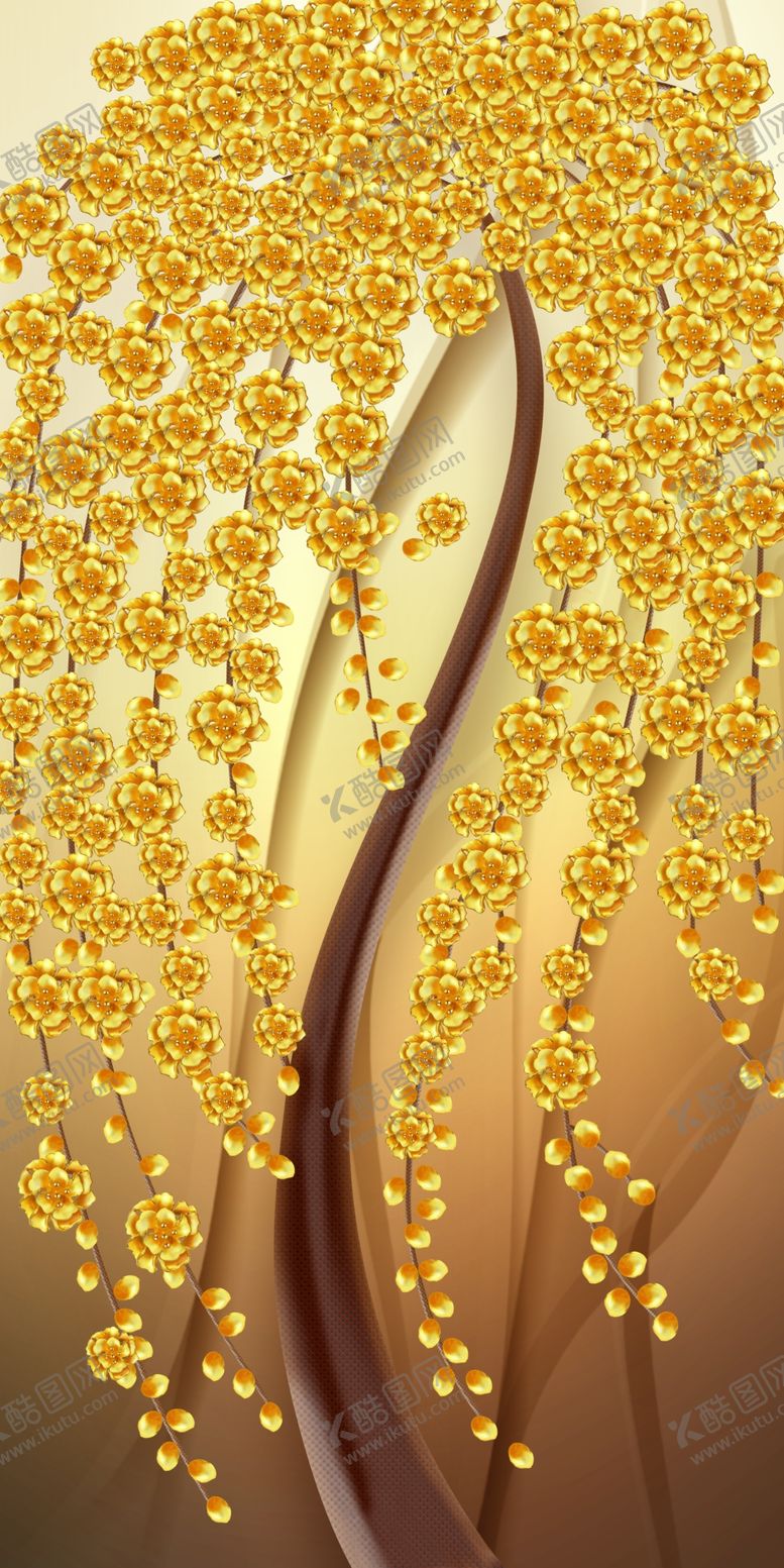 编号：77972009242112272957【酷图网】源文件下载-立体浮雕黄金树玄关画