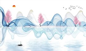 水墨山水蓝莓背景墙