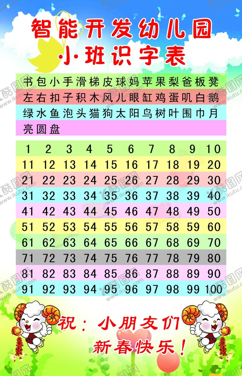 编号：57316310061942582706【酷图网】源文件下载-小班识字表