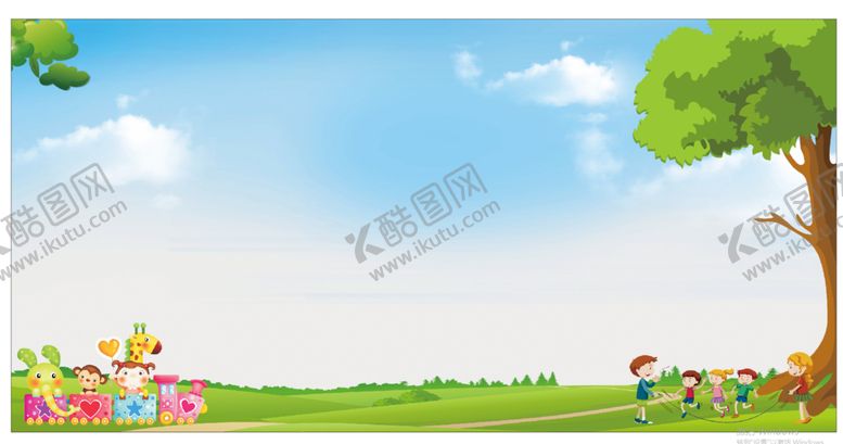 编号：70382712230657327945【酷图网】源文件下载-幼儿园蓝天白云绿草地背景