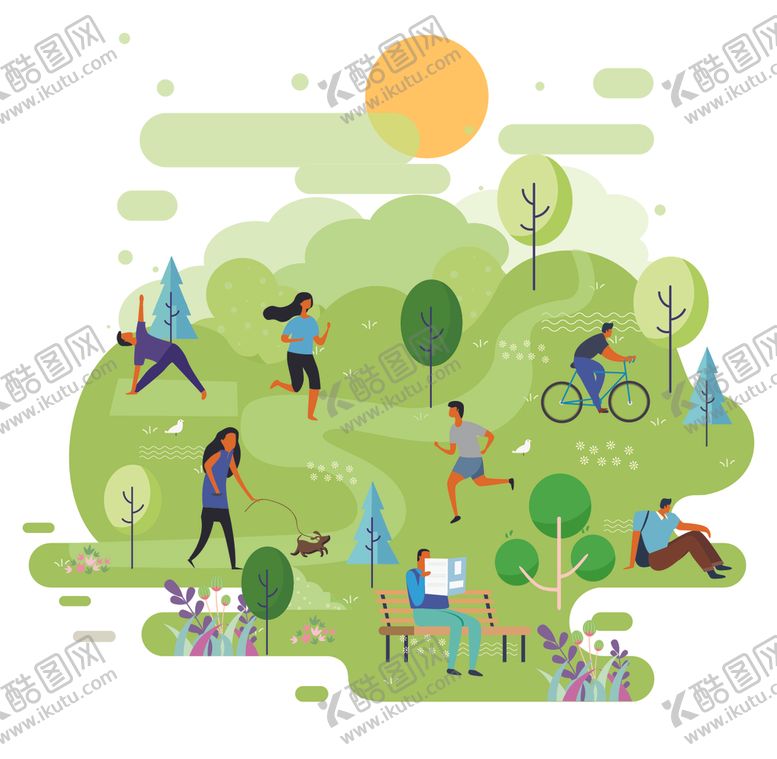 编号：74243809251809328885【酷图网】源文件下载-晨跑公园运动矢量人物