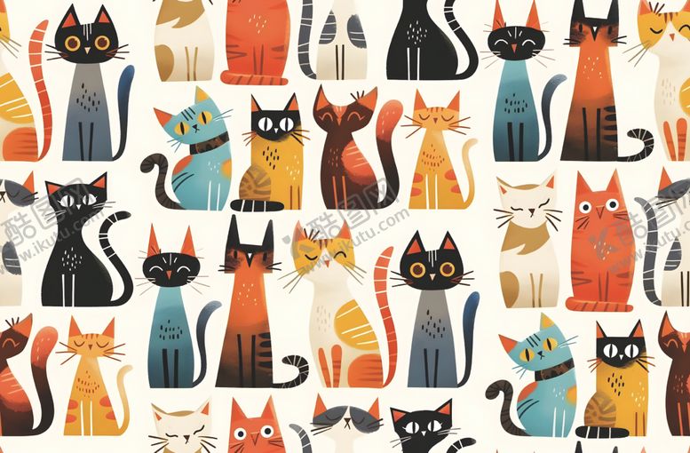 编号：19035804210141112377【酷图网】源文件下载-多彩猫咪图案背景