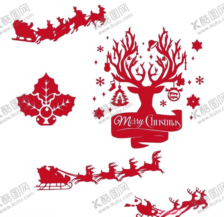 编号：60032310101427226271【酷图网】源文件下载-圣诞装饰红色剪影