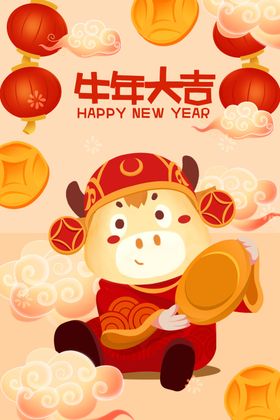 2021牛年春节春节素材大吉卡通