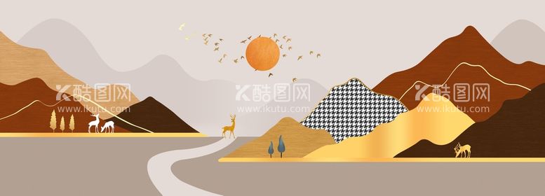 编号：86393211261007076649【酷图网】源文件下载-抽象金色山水装饰画