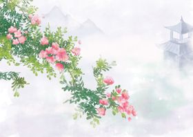 中国风背景意境展板素材画工笔画