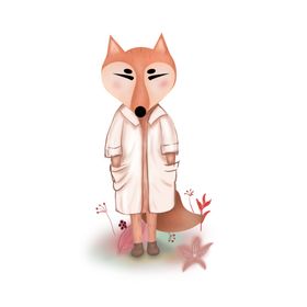 穿着大衣的狐狸手绘