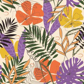 热带花卉植物插画图案