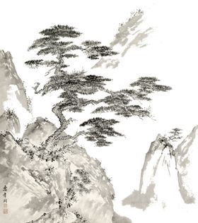 水墨松树