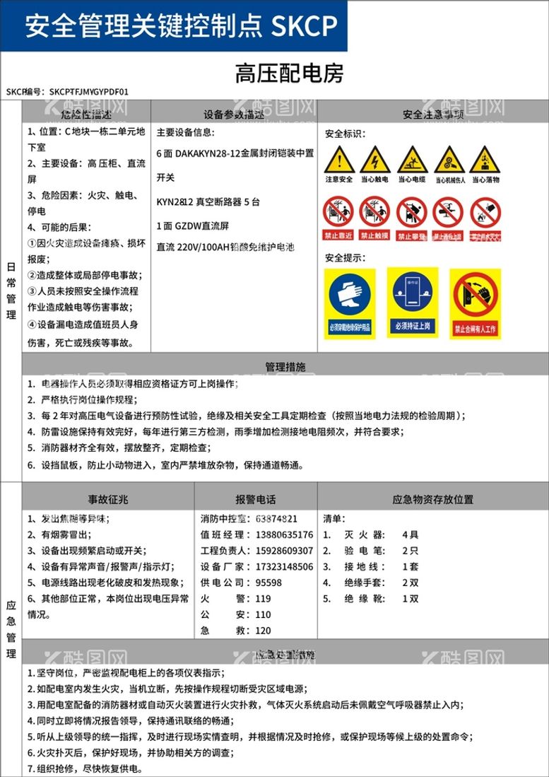 编号：77720310161842494345【酷图网】源文件下载-安全管理关键控制点高压配电房 