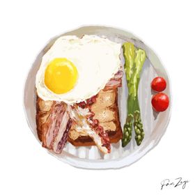 英式早餐芦笋煎蛋吐司插画