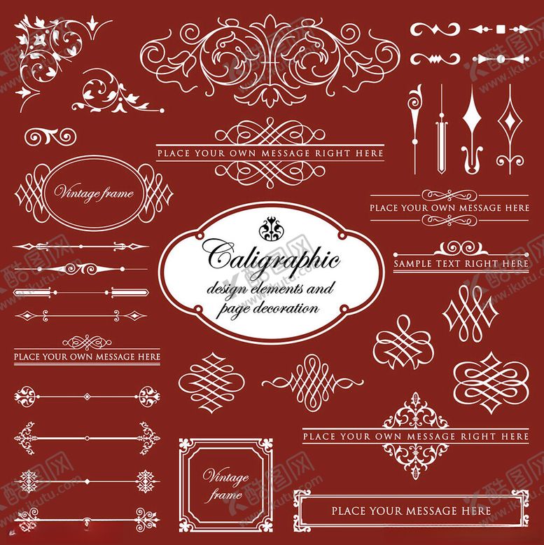 编号：61710910310221164230【酷图网】源文件下载-复古红色装饰设计元素集