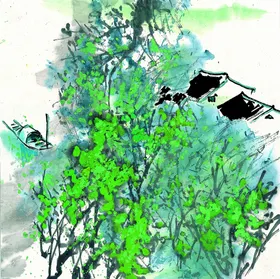 江南水乡工笔画建筑绘画