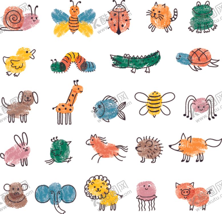 编号：81674209230456588913【酷图网】源文件下载-可爱多彩卡通动物图案集合
