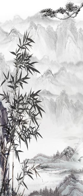 水墨山水竹子背景