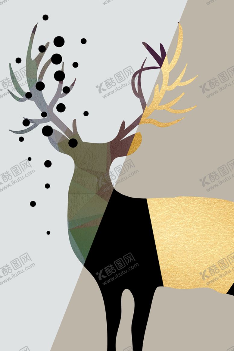 编号：70328909271442447920【酷图网】源文件下载-金色麋鹿图案几何玄关