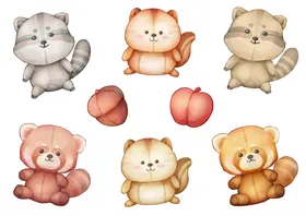 可爱毛绒小动物与桃子组合