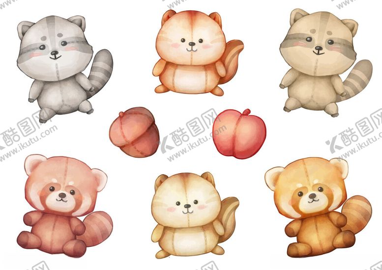 编号：49771211171604071342【酷图网】源文件下载-可爱毛绒小动物与桃子组合