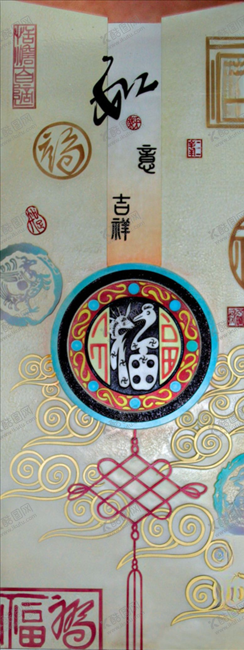 编号：39694809160522465399【酷图网】源文件下载-艺术玻璃吉祥如意福中国结