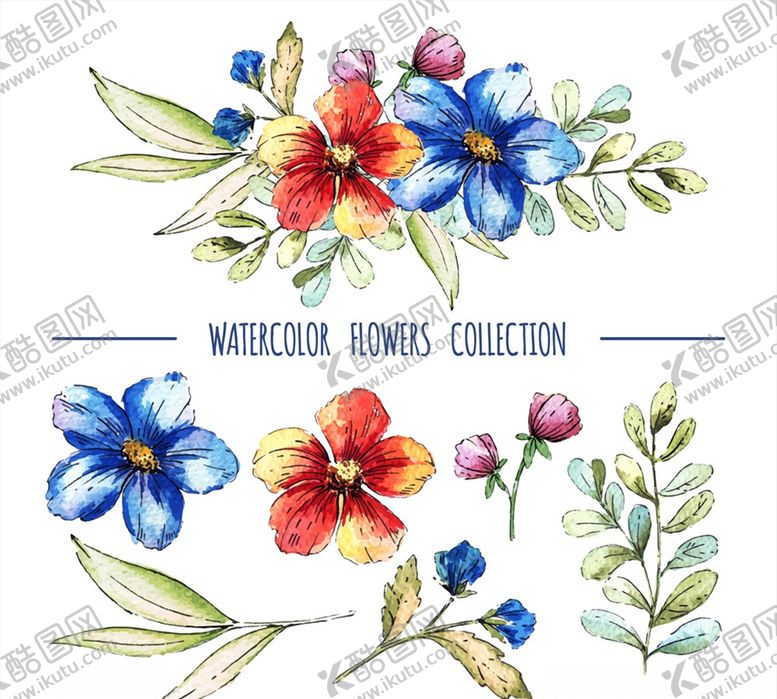 编号：97245009282152558181【酷图网】源文件下载-水彩绘花卉和叶子