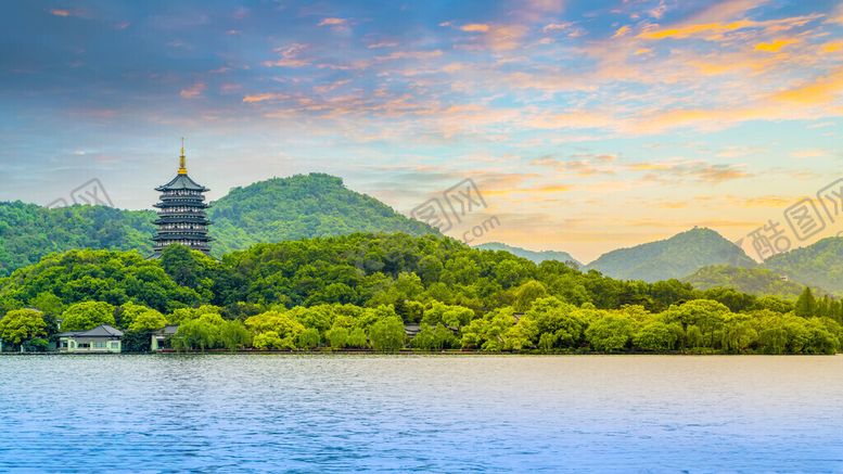 编号：52030605240213017993【酷图网】源文件下载-西湖美景中的古塔与山水图片