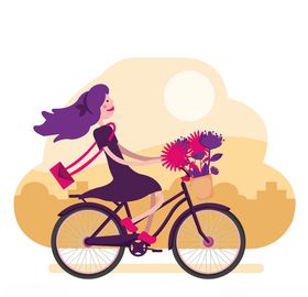 骑自行车的小女孩插画