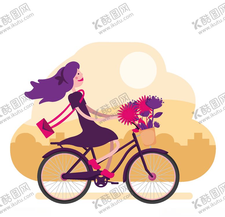 编号：41145105141908309439【酷图网】源文件下载-骑自行车的女孩插画