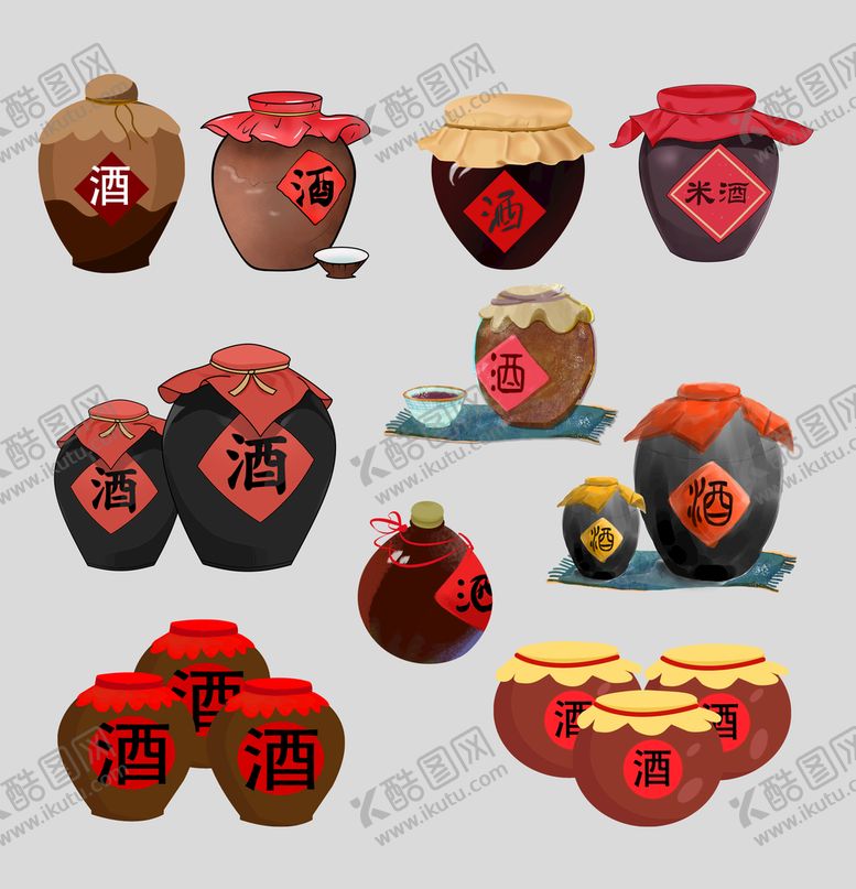 编号：60718309210357443564【酷图网】源文件下载-酒坛素材
