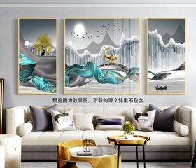 水彩树叶风景画三联挂画装饰画