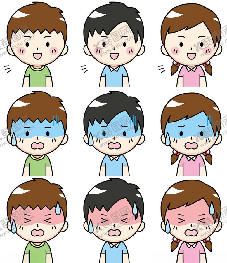 编号：43572210311918309700【酷图网】源文件下载-多样表情的卡通儿童形象